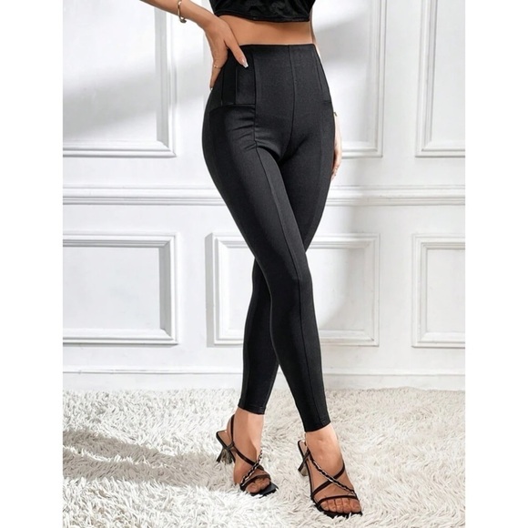 Black Mid Rise leggings pants size Large - Picture 5 of 9